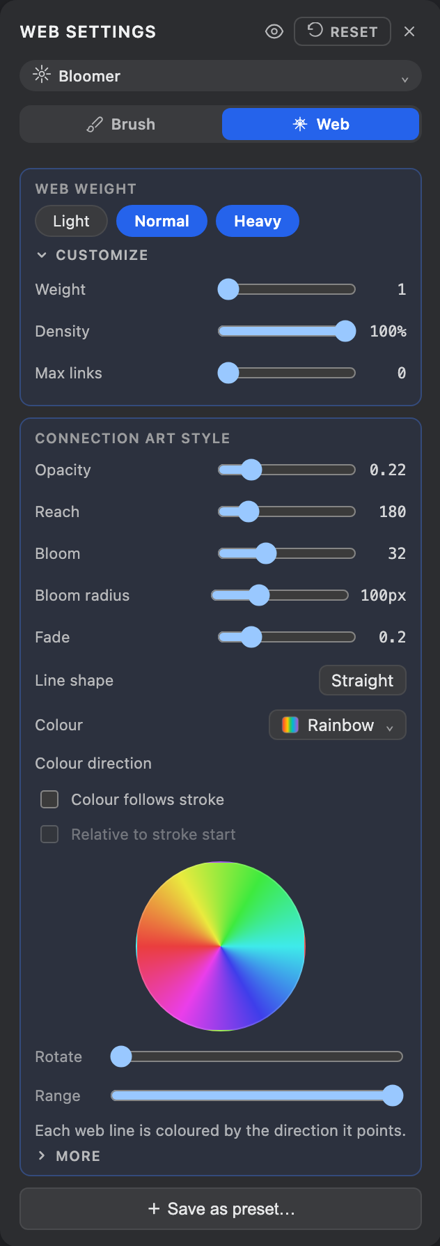 The Web settings tab