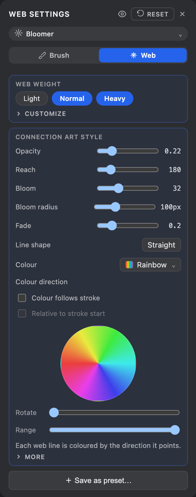 The Brush settings panel